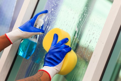 Protective gloves and safety gear used during carpet cleaning