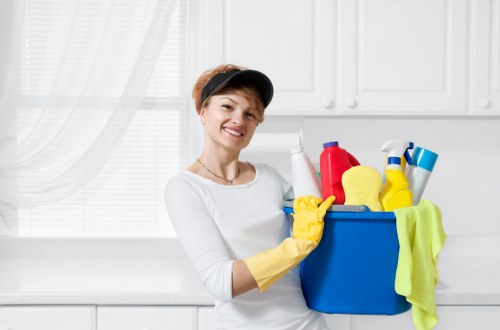 Trained carpet cleaner inspecting a room before starting work