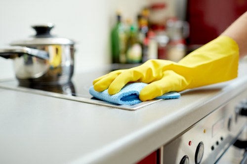 Final safety check after carpet cleaning in a tidy workspace